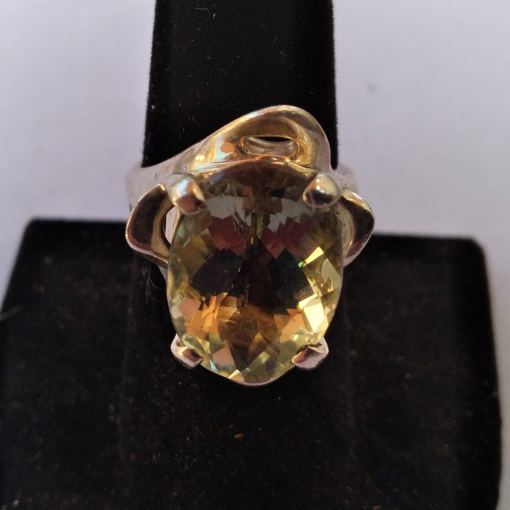 Vintage Green Quartz Sterling Silver Ring